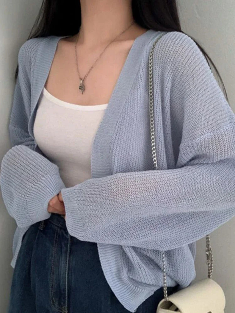 Thin White Summer Cardigan – UV Protection Knit