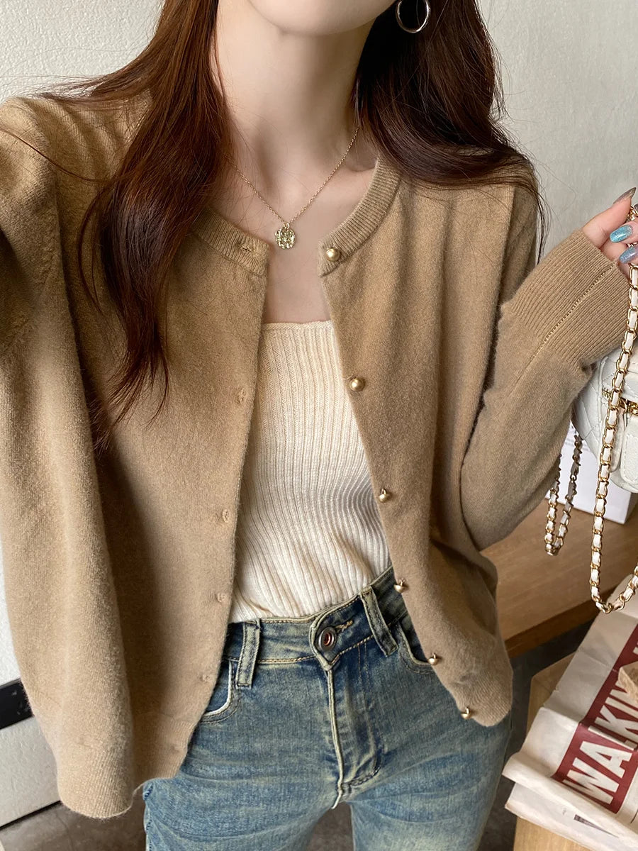 Solid Long V-Neck Knit Jumper – Casual Outerwear
