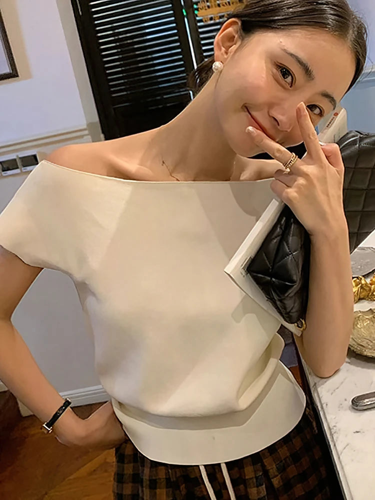 Ice Silk Off-Shoulder Crop Tee