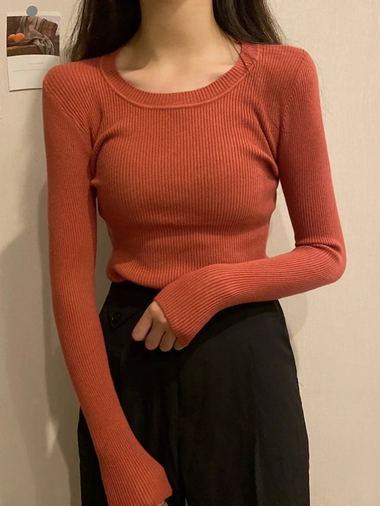 Autumn O-Neck Knit Pullover – Long Sleeve Slim Fit