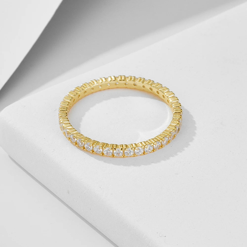 925 Silver 14K Gold Plated Emerald Zirconia Eternity Band