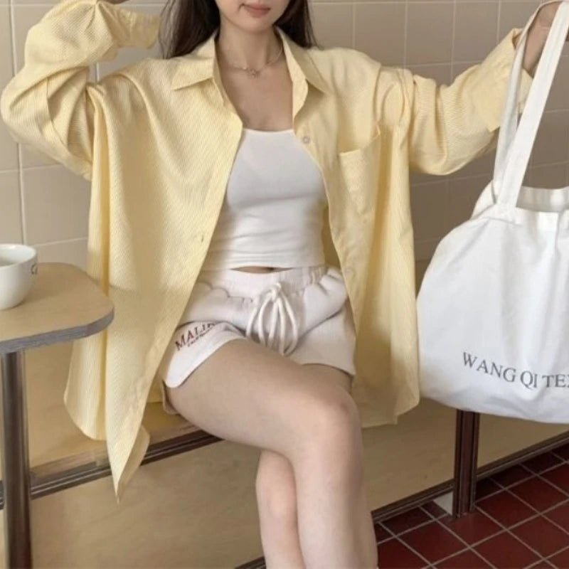 Butter Yellow Striped Shirt – Long Sleeve Loose Fit