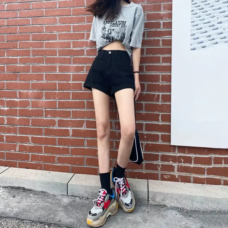 Wide Leg Denim Shorts – High Waist with Pocket Design