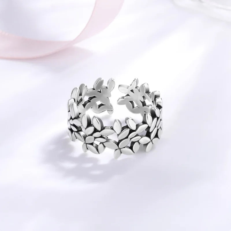 925 Silver Small Leaf Plant Ring