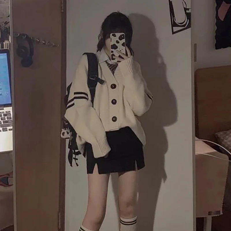 Striped Loose Cardigan – Single Breasted