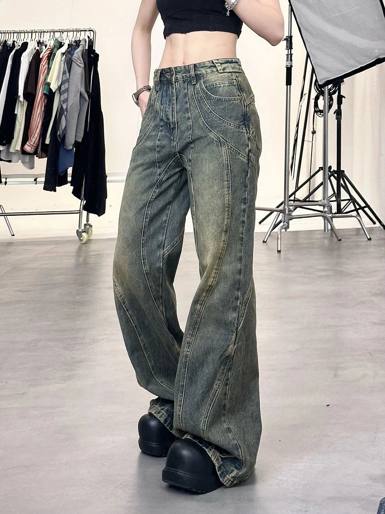 Wide Leg High Waist Jeans – Retro Thin Streetwear Style