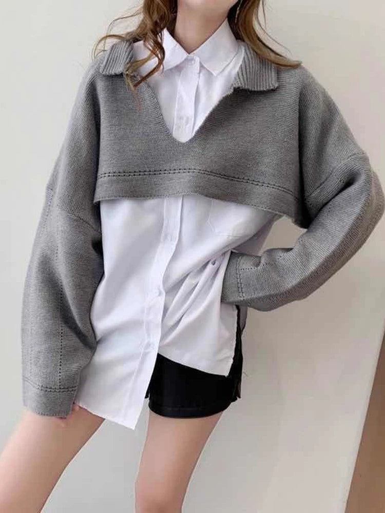 Cropped Knit Jacket – Loose Fit Retro Streetwear