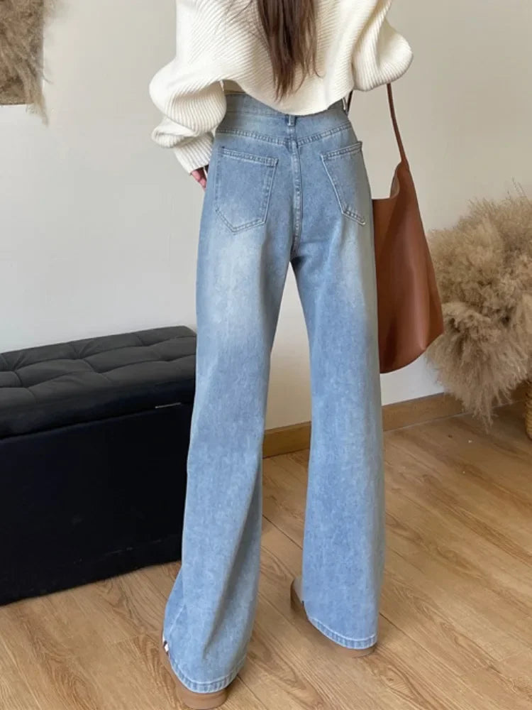 Blue Jeans – Small High Waist Faded Straight Pants