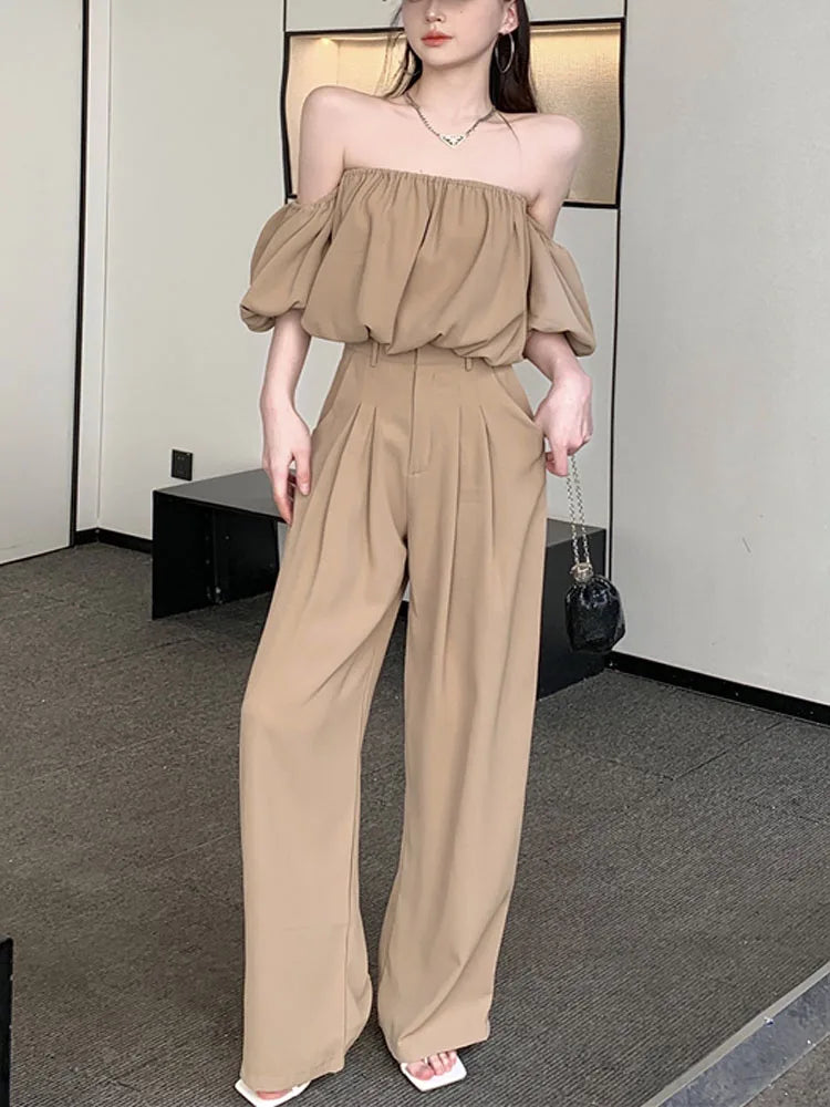 Two-Piece Set – Strapless Crop Top & Wide-Leg Pants, Summer Casual