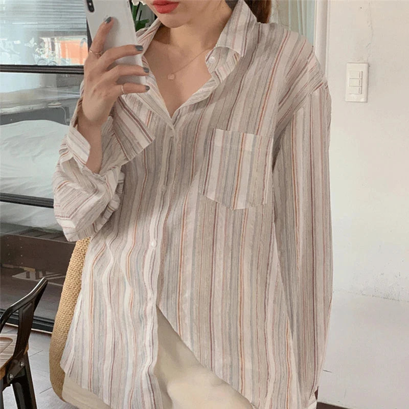 Vintage Striped Shirt – Long Sleeve Turn-Down Collar
