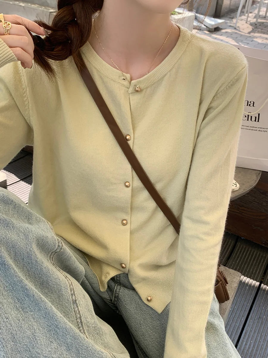 Solid Long V-Neck Knit Jumper – Casual Outerwear