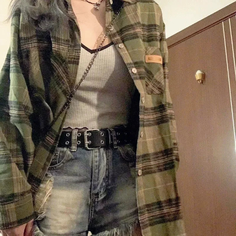 Green Plaid Oversize Shirt – Vintage Street Style