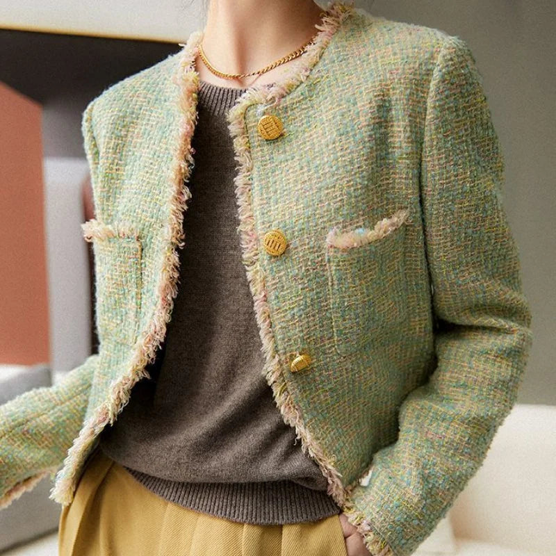 Tweed Green Short Jacket – Chic & Elegant Winter Coat