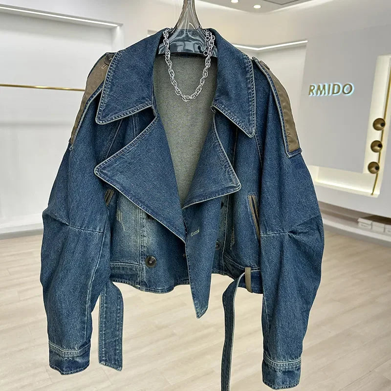 Blue Denim Short Coat – Pocket Detail & Classic Style