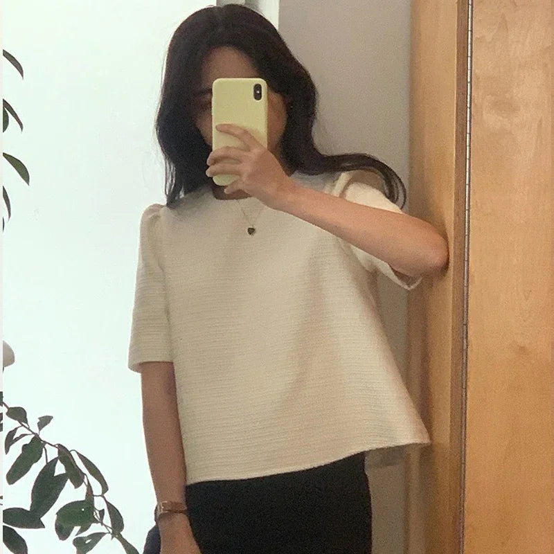 O-Neck Puff Sleeve Vintage Loose Blouse