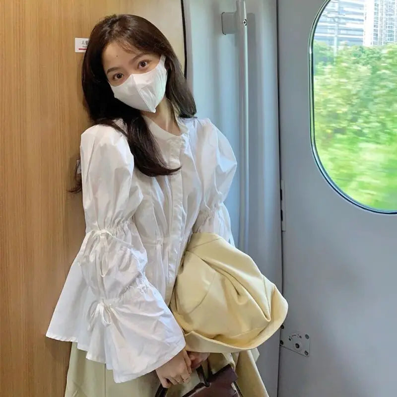 Pleated White Long Sleeve Shirt – Vintage Office Look