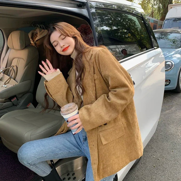 Oversized Corduroy Blazer – Thick & Warm Look
