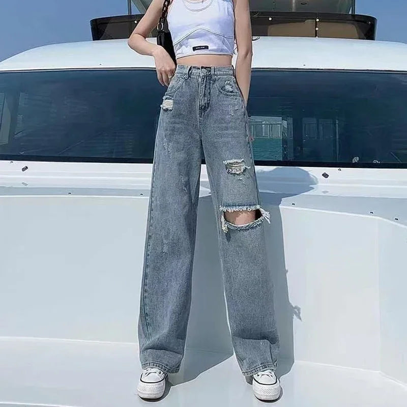 Ripped Jeans – Loose Wide Leg Summer Casual Denim Pants