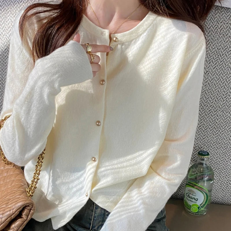 Black Pearl Button Knit Cardigan – Elegant & Chic
