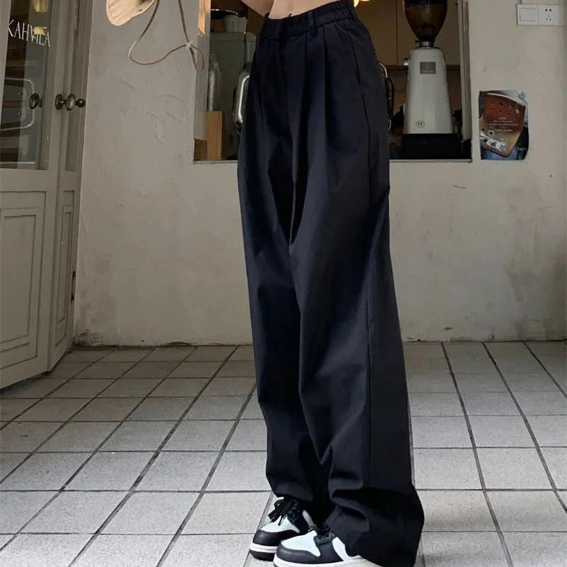 White Oversized Pants – Elastic High Waist Loose Jogging Trousers