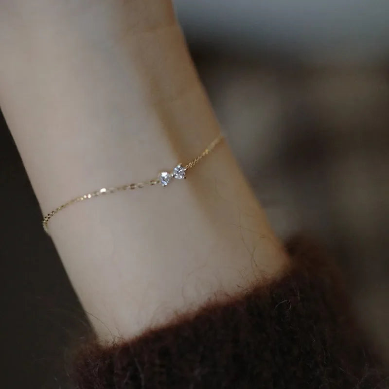 925 Sterling Silver 14K Gold Plated Zircon Bow Bracelet