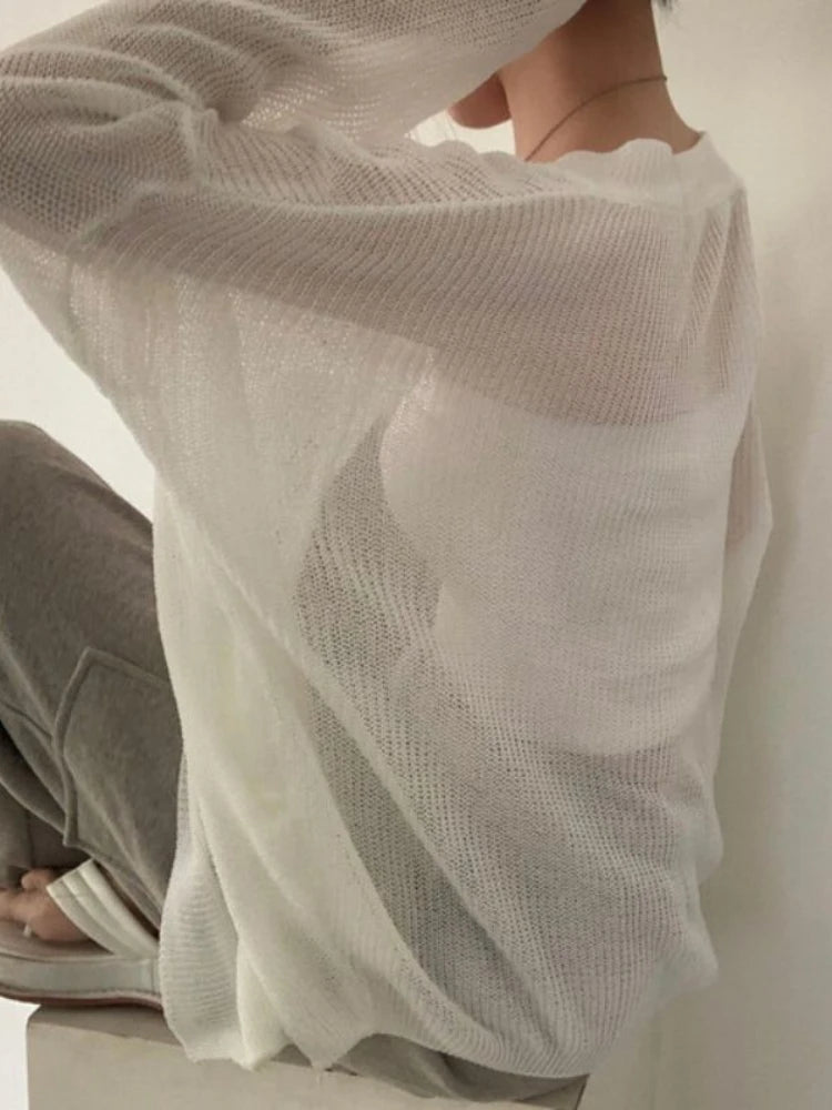 White Knit Cardigan – Summer UV Long Sleeve
