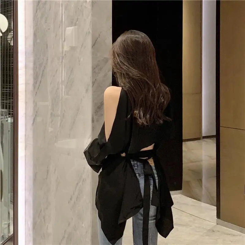 Off-Shoulder Long Sleeve Blouse – Backless Design
