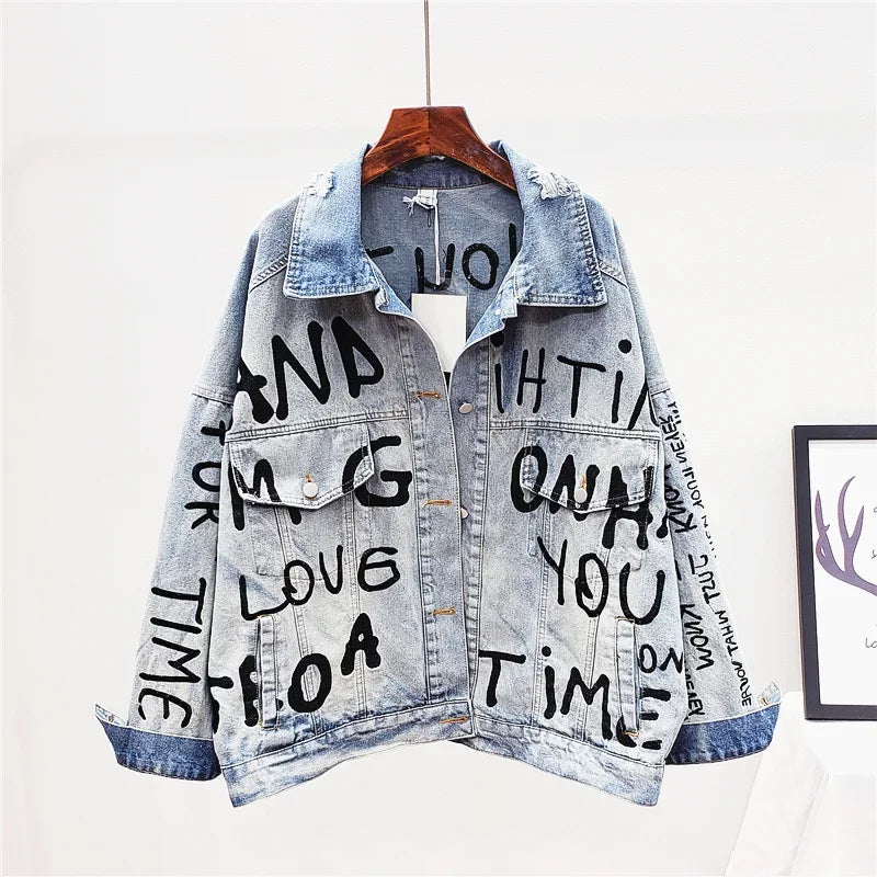 Embroidered Denim Jacket – Long Sleeve Casual Blue Jean Style