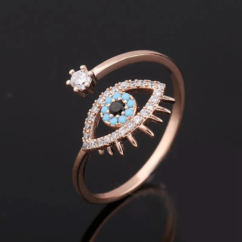 925 Silver Crystal Evil Eye Adjustable Ring
