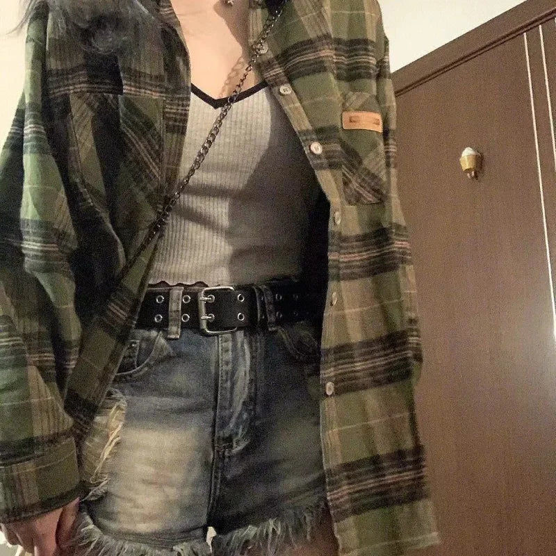 Green Plaid Oversize Shirt – Vintage Street Style