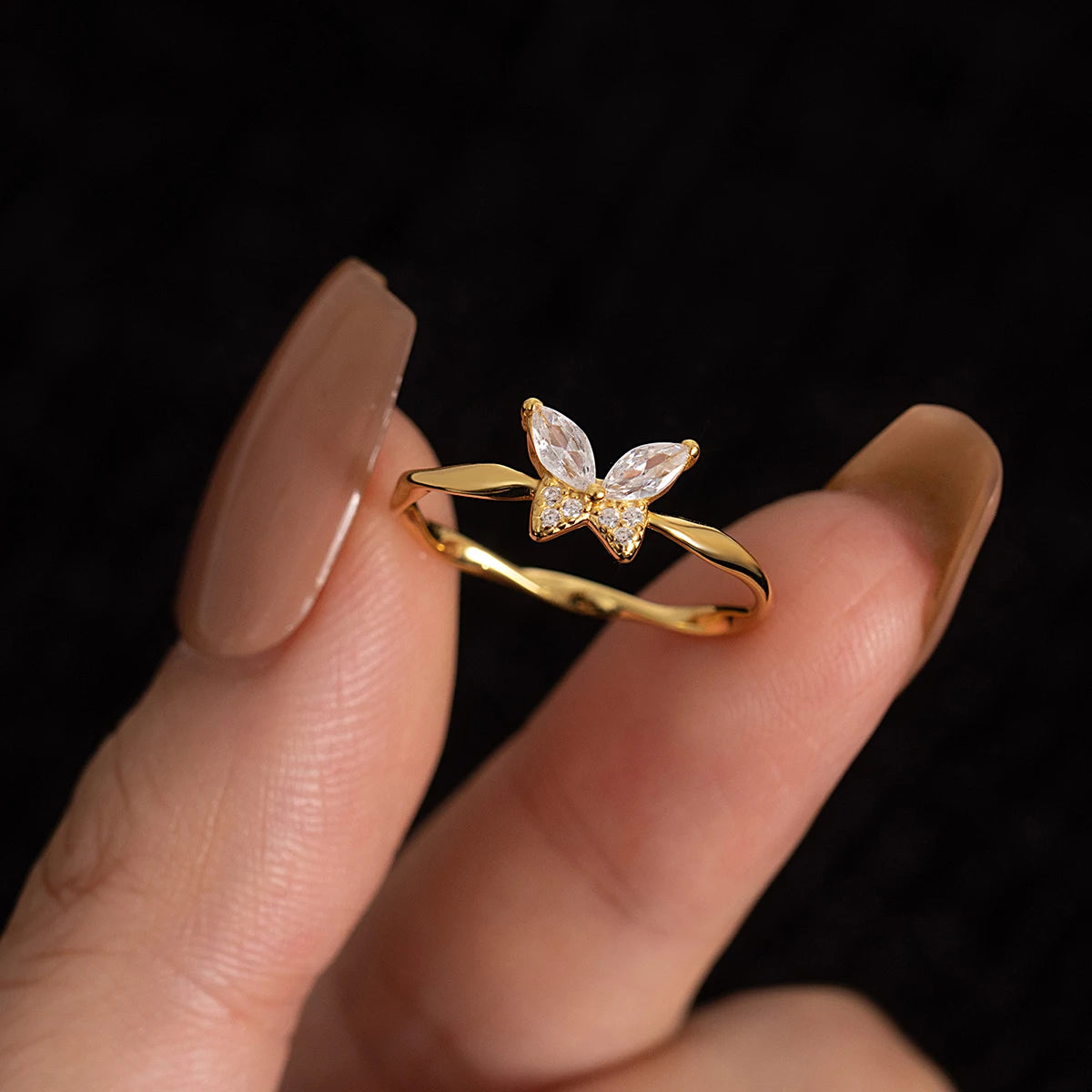 925 Silver 18K Gold Plated Butterfly Ring