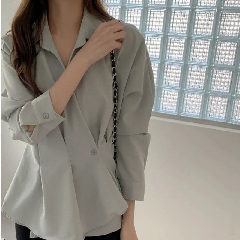 Elegant Ruffle Long Sleeve Cross V-Neck Blouse