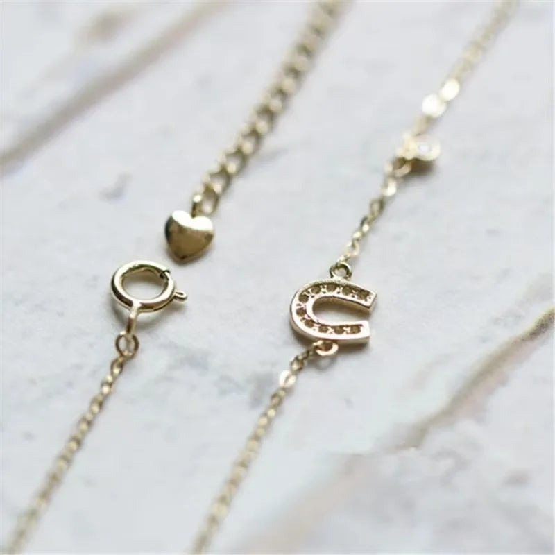 925 Sterling Silver 14K Gold Plated Letter U Bracelet
