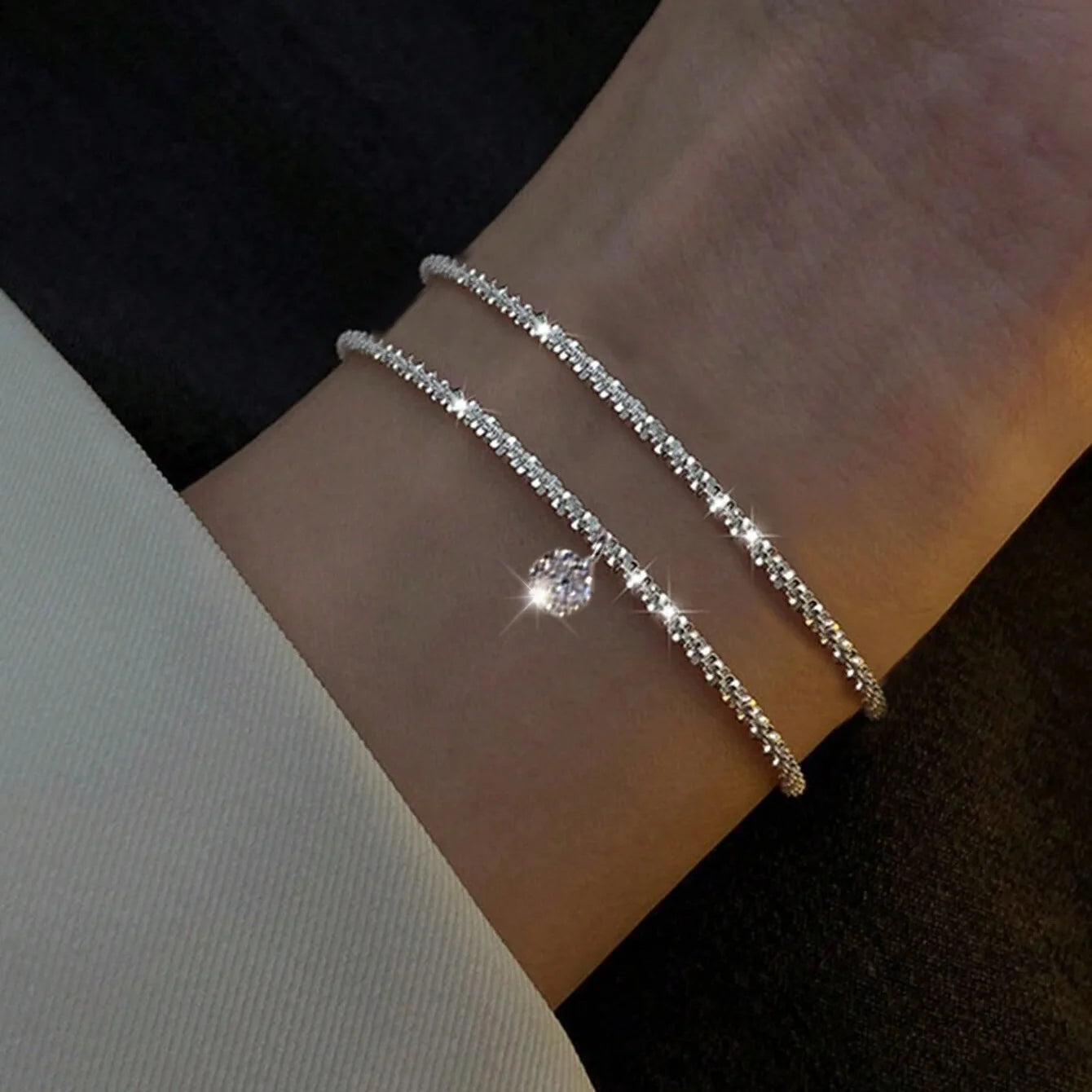 925 Sterling Silver Double Layered Bracelet Set