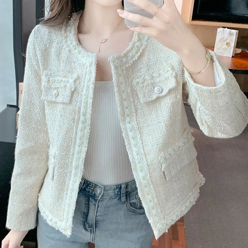 Tweed Crop Jacket – Pearl Button Long Sleeve