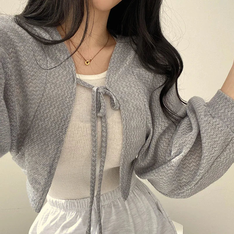 White Lace-Up Knit Cardigan – Lightweight Sun Cover
