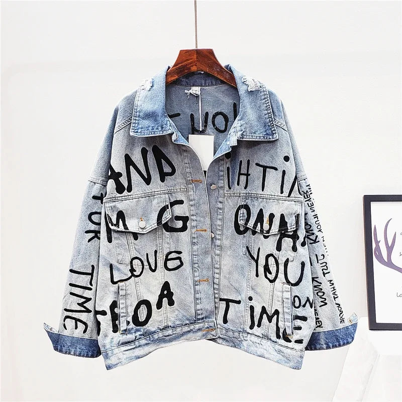Embroidered Denim Jacket – Long Sleeve Casual Blue Jean Style