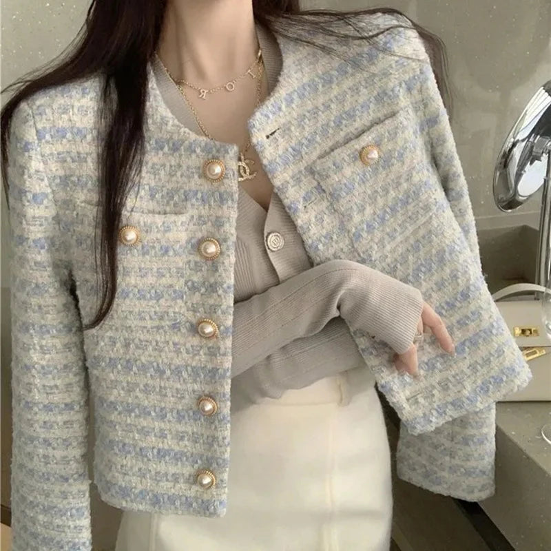 Tweed Striped Jacket – Cropped Fit & Casual Outer for Fall