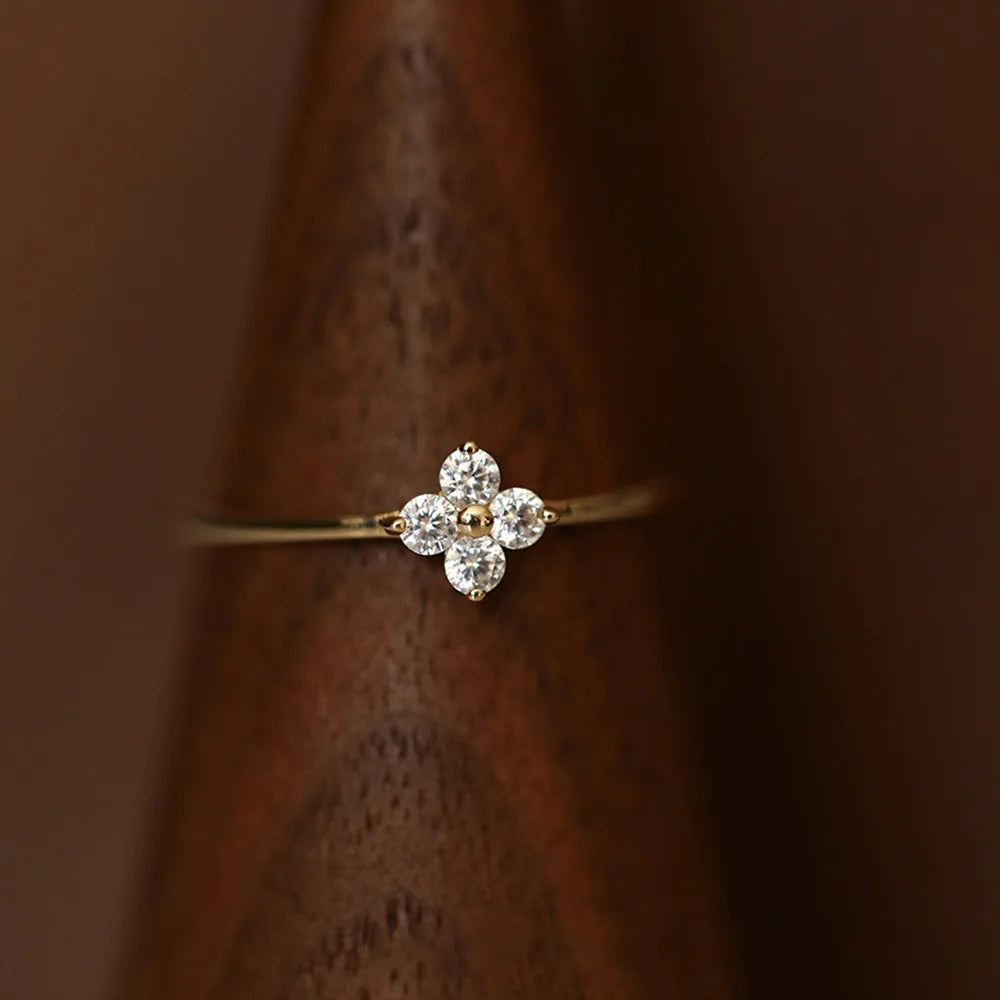 925 Silver 18K Gold Plated Zirconia Flower Ring