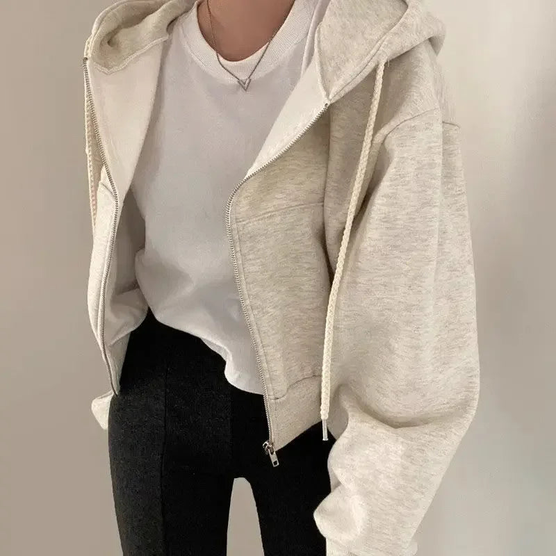 Cropped Hoodie Jacket – Zip-Up Oversized Sweatshirt