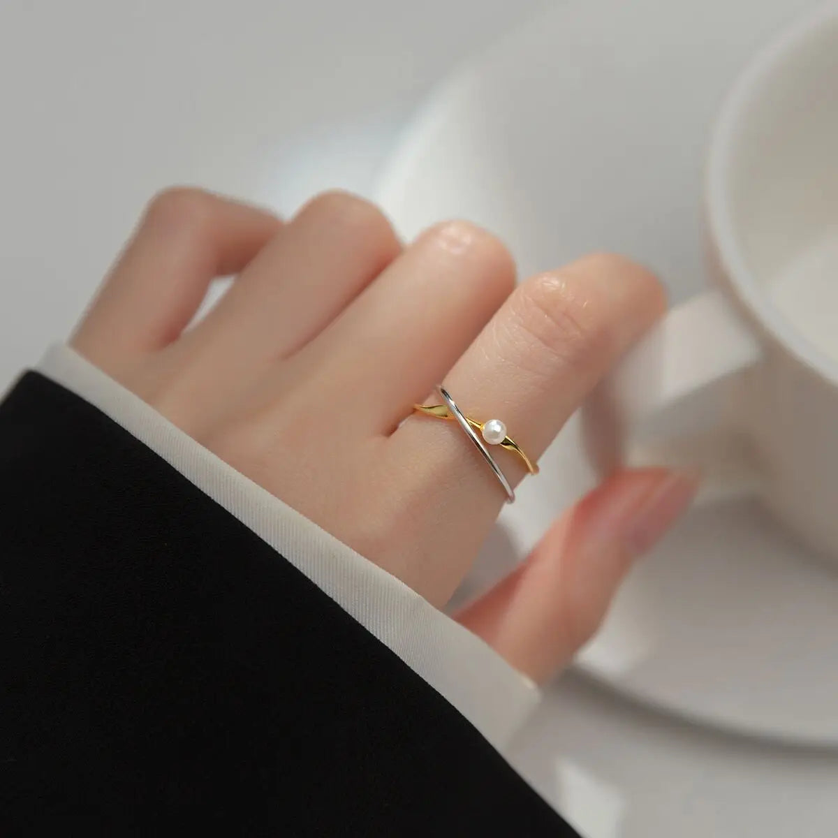 925 Silver Cross Pearl Ring