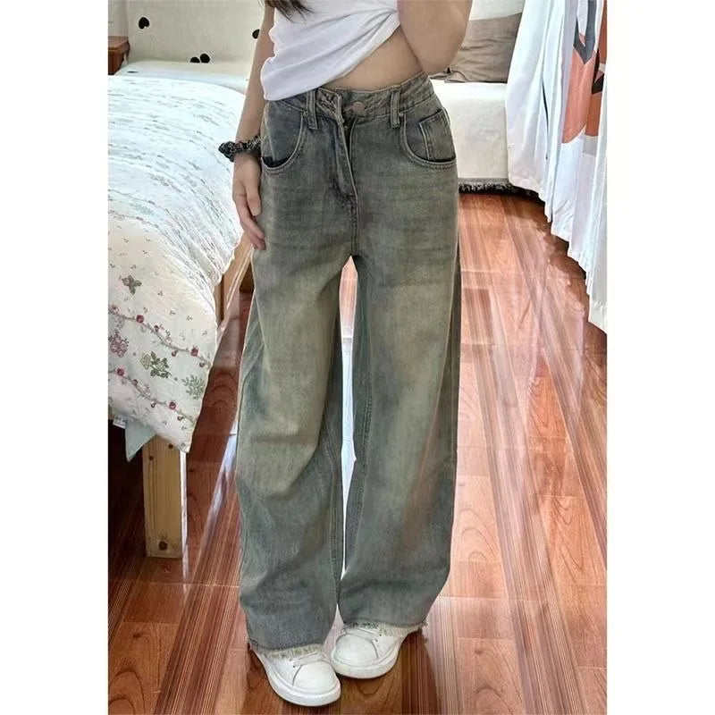 Retro Loose Flare Jeans – Wide Leg Raw Edge Denim