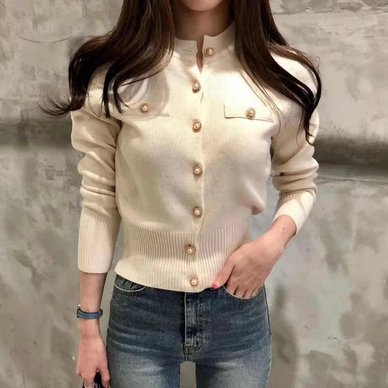 Slim V-Neck Knit Cardigan – Single Breasted Casual Coat