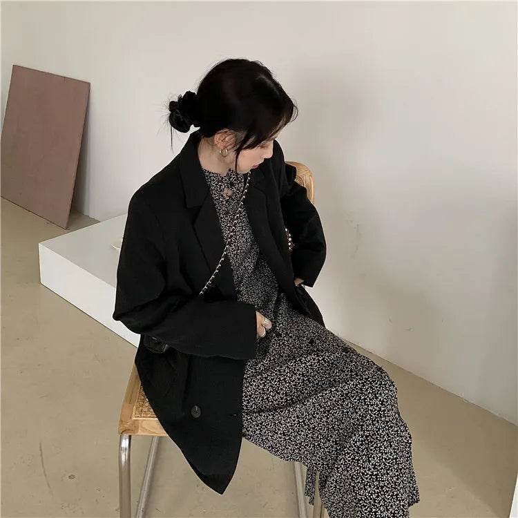 Mid-Length Suit Jacket – Loose Blazer for Work