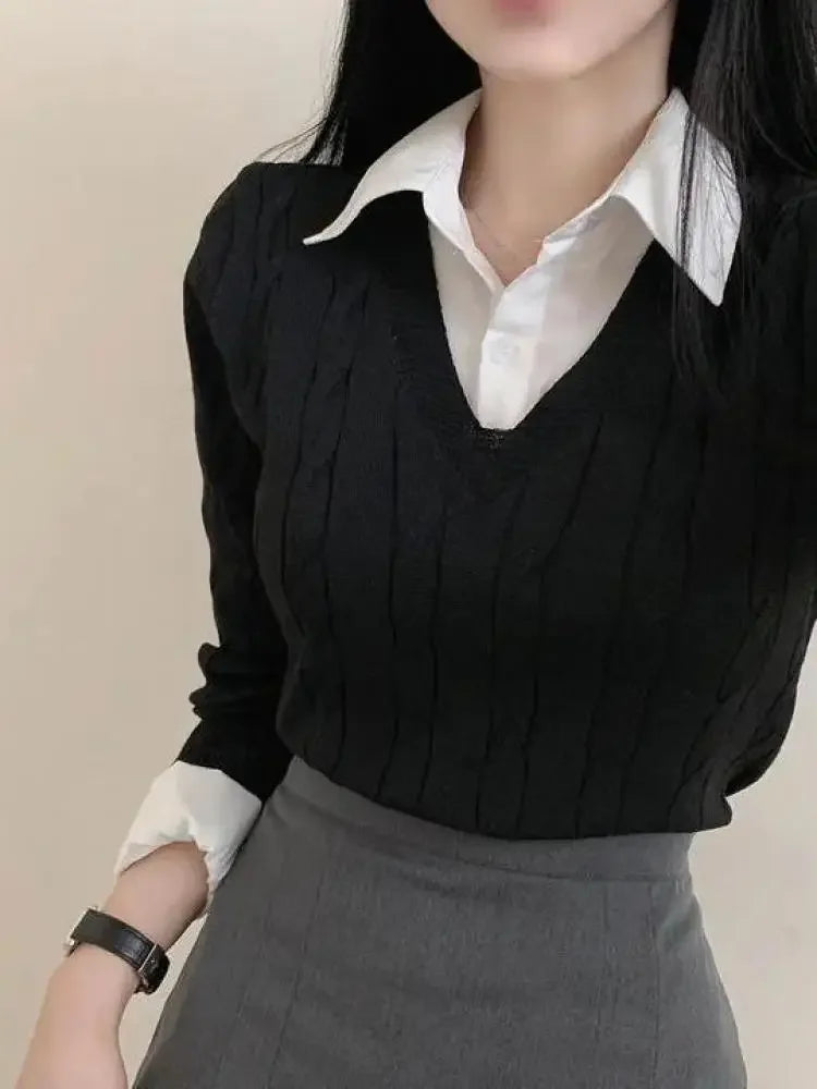 V-Neck Knit Pullover – Loose Two-Piece Style