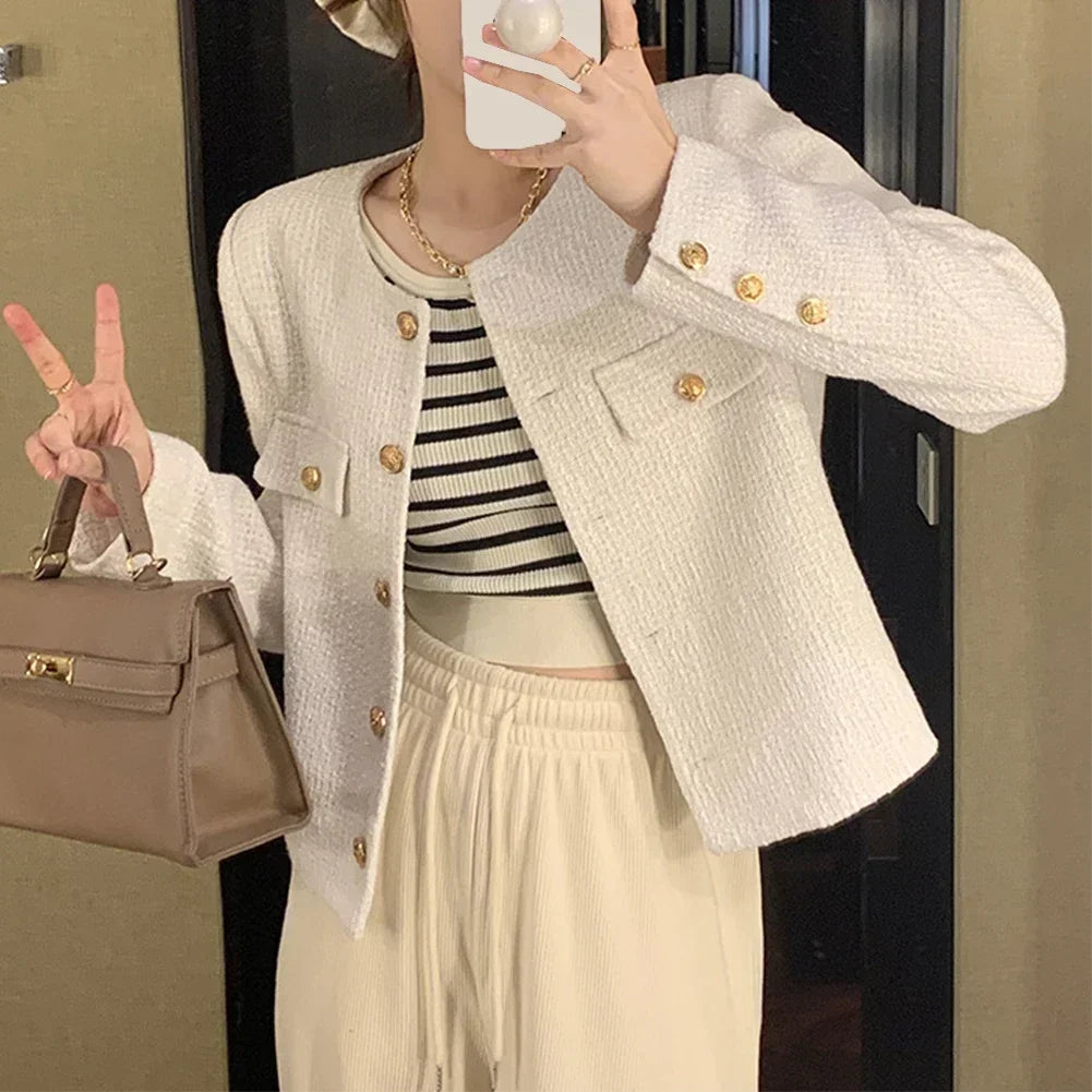 Cropped Tweed Jacket – Chic-Elegant Knit Cardigan Coat