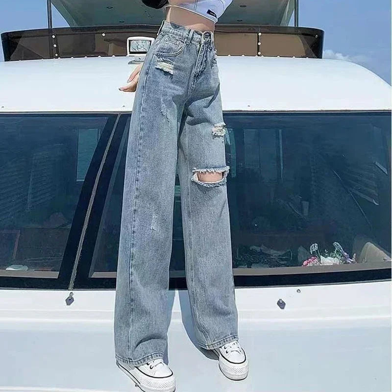 Ripped Jeans – Loose Wide Leg Summer Casual Denim Pants