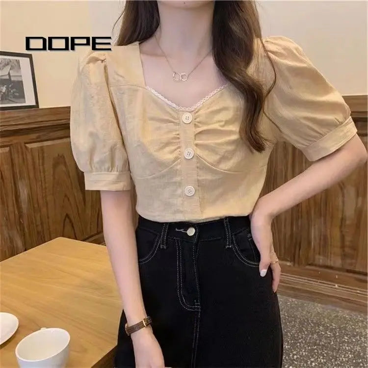 Short Sleeve Design Niche Bubble Blouse – Slim Fit