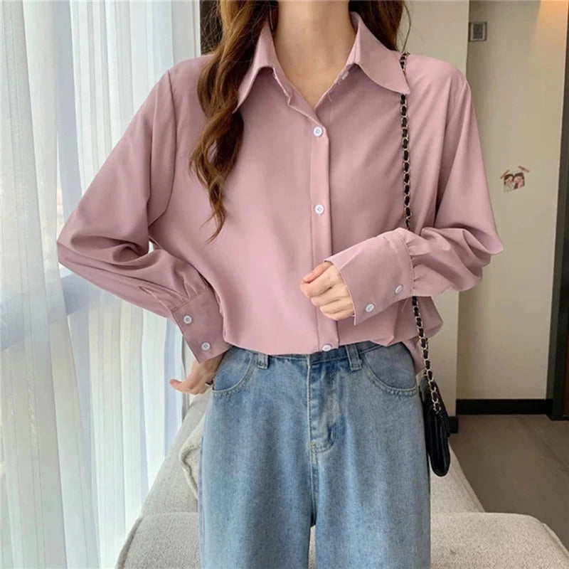 Chiffon White Button-Up – Loose Fit Office Shirt