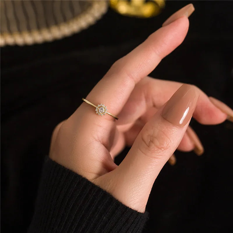 925 Silver 18K Gold Plated Sunflower Zircon Ring